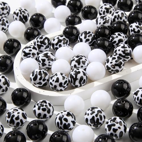 20mm Acrylic Beads 180pcs Cow Style Chunk Bubblegum Bead Black&White Beadable Pen Ball Beads for Pen Bag Jewelry Making Necklace Bracelets (Black&White) - color: black&white