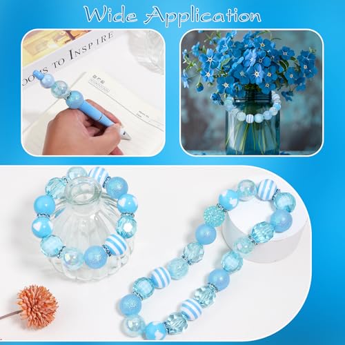 35 Pcs Chunky Bubblegum Beads 20mm Focal Pen Large Rhinestone Pearl Bead with Rhinestone Large Hole European Spacer Bead for DIY Beadable Pen School Jewelry Making Keychain Craft Making(Lake Blue) - color: Lake Blue