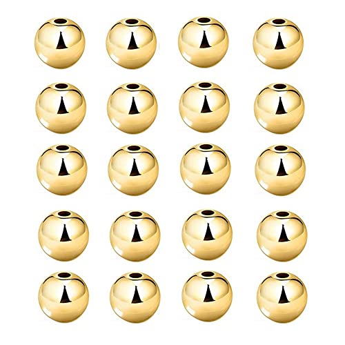 80pcs Gold Smooth Round Spacer Beads - Gold Plated Brass, Tarnish Resistant, Seamless Loose Connector Beads for DIY Bracelet Jewelry Making (6mm/0.23 inch) - color: 6mm/0.23 inch (Gold)