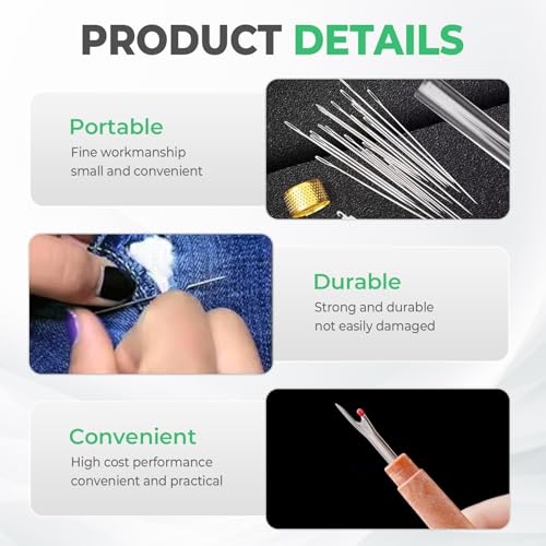 34PCS Big Eye Steel Needles Set, 2025 New Long & Thin Handmade Quilting & Sewing Needles Kit for DIY Sewing Projects, Portable Stainless Steel Needles for Hand Sewing (34)