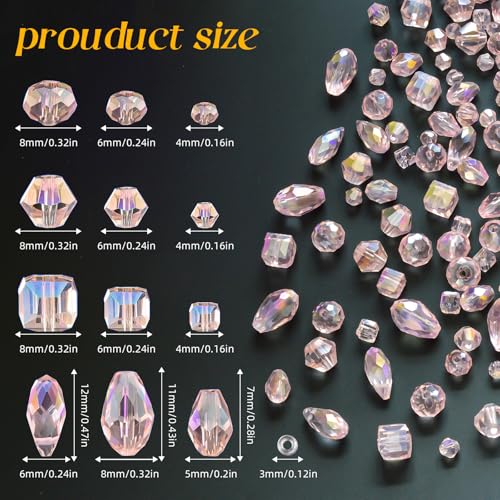 1500 Pcs Crystal Glass Beads for Jewelry Making – 12 Styles Bicone, Rondelle, Cube, Teardrop & 3mm Spacer Beads, DIY Bracelet Necklace Earring Craft Kit with Organizer Box(Pink) - color: Pink