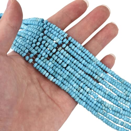 170pcs 4x2mm Natural Blue Turquoise Disk Rondelle Spacer Stone Semi Precious Gemstone Loose Beads for Jewelry Making 15 Inch - color: Blue Turquoise