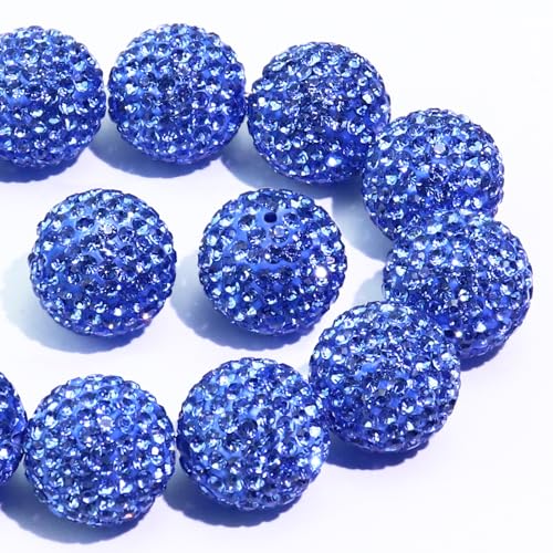Dowarm 16MM Rhinestone Beads for Crafting, Round Polymer Clay Crystal Beads for Jewelry Making Bracelet Necklace Earring Beaded Pen, Fancy Shamballa Disco Diamond Bead, Light Blue, 20PCS - color: 12-Light Blue, size: 16MM