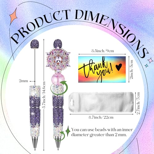 Tondiamo 45 Pcs Full Rhinestone Beadable Pens Bulk Set 15 Glitter Diamond Pens with Cards & Bags Fancy Beaded Pen for Beads DIY Cute Journalling Bling Ballpoint Craft Making(Gradient Diamonds) - style: Gradient Diamonds