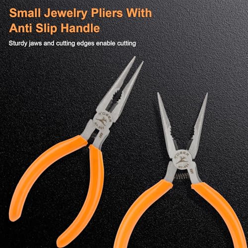 Rongon Small Needle Nose Pliers, 5” Long Nose Plier for Wire Bending, 2 Pack High Carbon Steel Serrated Jaw Pliers for Electronics & Jewelry, Stainless Steel Craft Tools with Non-Slip Grips(2Pcs) - size: 2Pcs