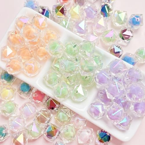 15Pcs Acrylic Square Polygonal Beads 16mm UV Bead in Bead Fit for DIY Jewelry Bracelet Necklace Keychain Beadable Pens Mobile Phone Chain Making Cute (Faceted Bead in Bead) - color: Faceted Bead in Bead
