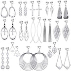 15 Pairs Wholesale Clip on Earrings for Women Trendy,Lightweight Clipon Earrings for Women in Silver Tone - style: #2-Silver earrings