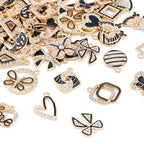 Craftdady Crystal Rhinestone Pendants Butterfly Heart Rhombus Bowknot Earring Charms Alloy Enamel Metal Pendants Light Gold Bracelet Charms for DIY Craft Necklace Jewelry Making - color: Black 23 Style