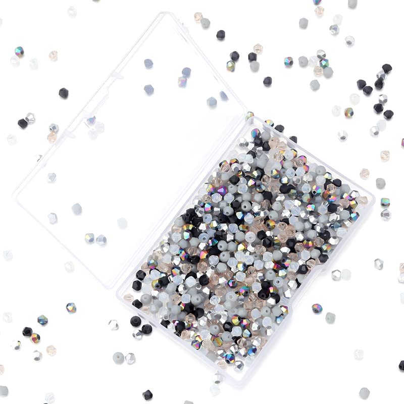 1000PCS Bicone Crystal Glass Beads - 4mm Mix Color Bulk Faceted Briolette Spacer Beads for DIY Jewelry Making - color: mix black, size: 4mm