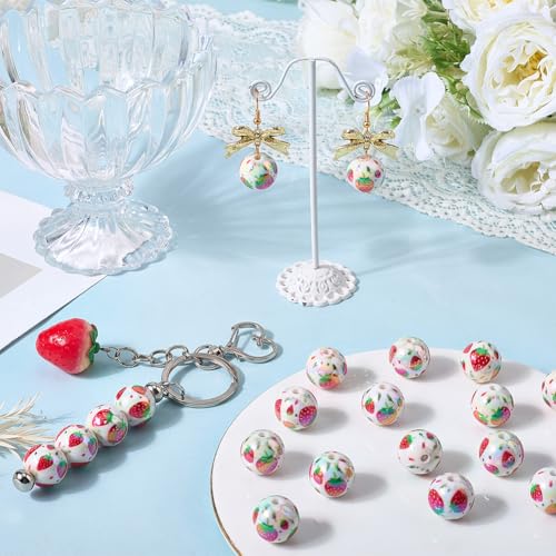 SUNNYCLUE 1 Box 30Pcs Acrylic Strawberry Beads 16mm Chunky Bubblegum Beads Bulk Fruit Printed Round Gum Ball Loose Spacers for Jewelry Making Necklaces Bracelets Earrings Beadable Pens Adults