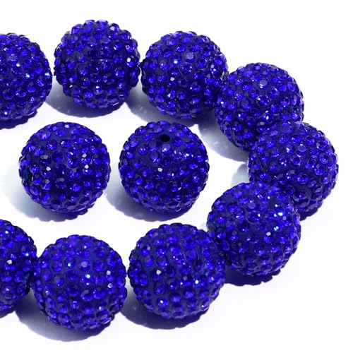 Dowarm 16MM Rhinestone Beads for Crafting, Round Polymer Clay Crystal Beads for Jewelry Making Bracelet Necklace Earring Beaded Pen, Fancy Shamballa Disco Diamond Bead, Dark Blue/Royal Blue, 20PCS - color: 13-Dark Blue | Royal Blue, size: 16MM