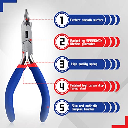 SPEEDWOX 5 Inches Mini Round Nose Pliers with Wire Cutter Wire Looping Pliers Fine Round Nose Pliers Jewelry Making Tools Small Round Pliers for Jewelry Making DIY Craft Beading Jewelry Pliers