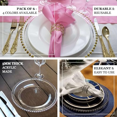 13" Charger Plates - Set of 12 - Clear Round Acrylic Disposable Chargers with Beaded Rim, Ideal for Dinner Party Wedding Bulk Events - color: Clear, size: 13" Charger Plate, 12 Pack