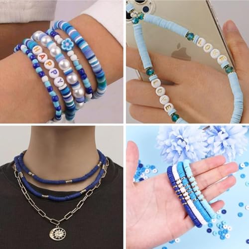 3500pcs Blue Clay Beads for Bracelets Making 6mm Heishi Beads Polymer Flat Round Disc Clay for Jewelry Making Blue Bead Crafts - color: Blue