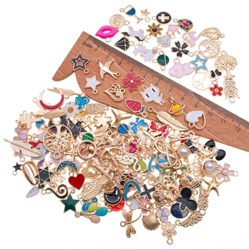 WOCRAFT 150pcs Enamel Bracelet Charms for Jewelry Making DIY Necklace Bracelet Keychain Crafting Charms Kit Craft Supplies (HK449)