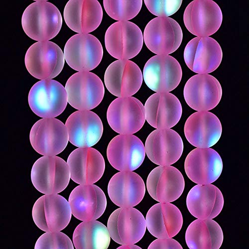 60PCS 6mm Natural Pinkish Mystic Aura Quartz Gemstone Frosted Matte Titanium Round Loose Spacer Beads 15 inch Full Strand Crystal Healing Power Quartz - color: Pink Mystic Aura, size: 6mm