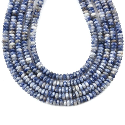 160pcs 4x2mm Natural Blue White Sodalite Disk Rondelle Spacer Stone Semi Precious Gemstone Loose Beads for Jewelry Making 15 Inch - color: Blue White Sodalite