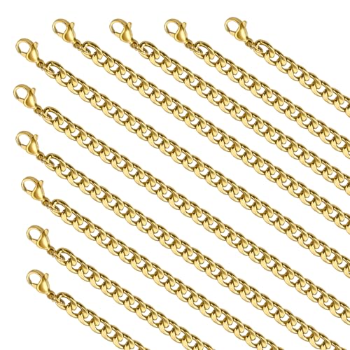 10pcs 16inch Gold Cuban Chain Necklace Bulk for Men and Women Stainless Steel Curb Link Chains for Jewelry Making - color: Gold 16", size: 1.8mm