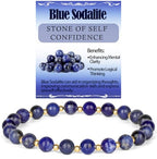 QOGIR 14k gold Handmade Healing Bracelet, Natural Gem Stone Crystal Elastic Gold Bracelet - color: Blue Sodalite - Self Confidence, size: 6m