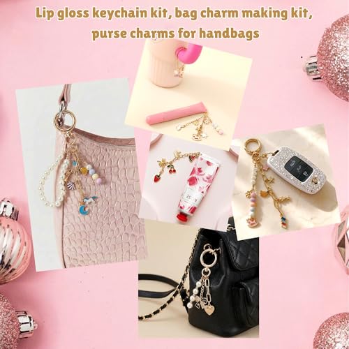 NewOasis 513Pcs Gold Keychain Making Kit & Bag Charm Kit, DIY Lip Gloss Charms & Jewelry Making Supplies with Enamel Charms, Beads, Pliers - Coquette Aesthetic & Preppy Gifts