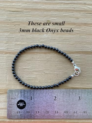 Black Onyx Bracelet, 3mm Beads, Custom Length, Silver or Gold Fill