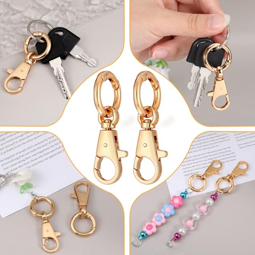 2 Pcs Double Opening Keychain Clip, Heavy Duty Zinc Alloy Swivel Lobster Clasp with Key Ring Spring Snap Hook Purse Clip for Jewelry Lanyard, DIY Crafts Purse Making Camping Travel Accessories (Gold) - color: Gold