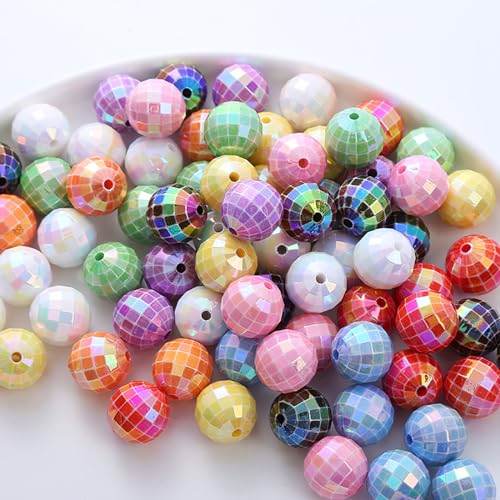 50PCS 16mm Acrylic Beads Colorful Disco Ball Beads Ab Color Bead for Jewelry Making Bracelet Necklace Earrings 70s 80s Costume Accessories