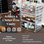 Sea Team 3-Layer Stackable Clear Makeup Organizer with Drawers, Acrylic Plastic Cosmetic Display Case, Jewelry Storage Box, Holder for Dresser, Bathroom, Vanity, Countertop (8 Drawers) - size: 3-Layer, 8 Drawers