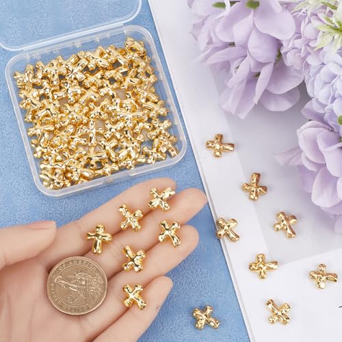 1 Box 80pcs Alloy Cross Beads Gold Crosses Beads Metal Tibetan Golden Crucifix Center Crosses Space Bead Bulk for Jewelry Making Holiday Bracelet Necklace Beading Accessories Supplies Crafts - color: Golden