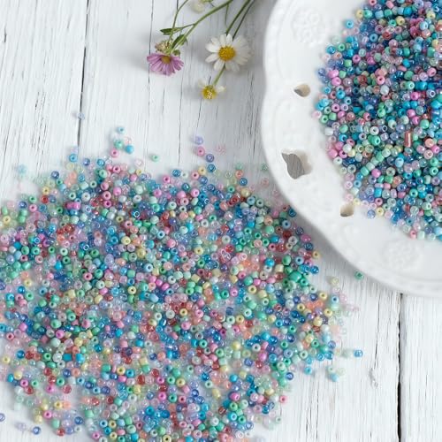 Light Color 3mm Seed Beads, 5200Pcs Glass Seed Beads Kit with Storage Box for DIY Necklace Bracelet Crafts - color: Light