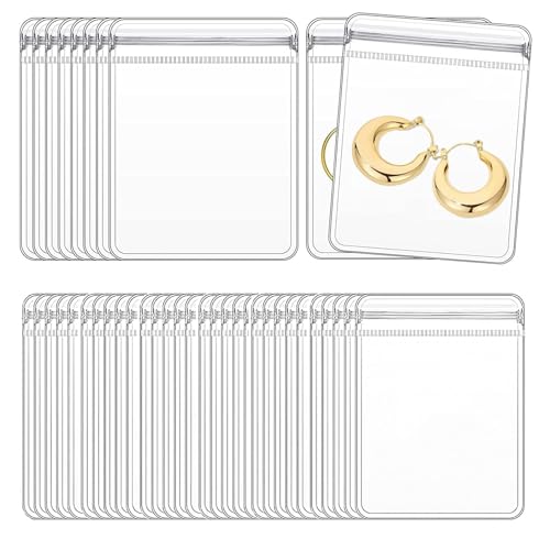 50 Portable thick PVC pouches,for Jewelry Organizer Zipper Bags for Necklaces Bracelet Rings and Earrings - color: Clear/50 PVC Small Pouches