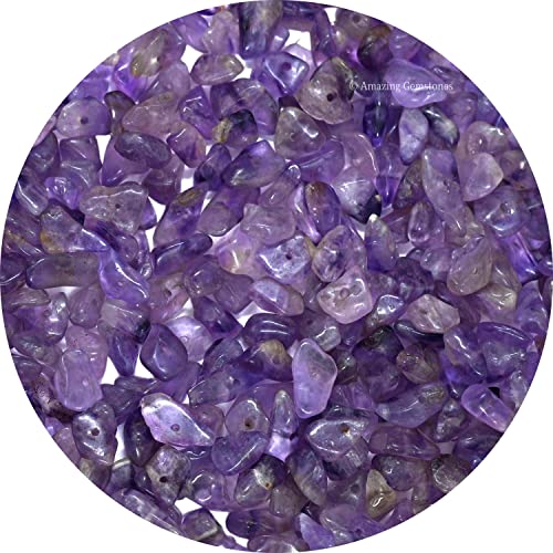 Amethyst Pre Drilled Natural Crystals Crushed Chips Beads for Jewelry Making, DIY Handmade Healing Crystals (25 Inch Strand) - color: Amethyst