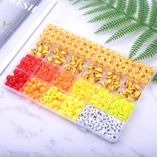 BBita 1600PCS Softball Sports Ball Polymer Clay Beads Charms for Friendship Bracelets Making Kit Cute Fun Beads DIY Arts Crafts Birthday Gifts for Kids Girls Softball Bead - color: A6#style 2
