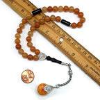 Simple Designed Natural Stone Worry Beads - Prayer Beads Tesbih-Tasbih-Tasbeeh-Misbaha-Subha-Sebha-Sibha-Rosary (Orange Aventurine Natural Stone -8 mm 33- Beads/Drop Tassel) - color: Orange Aventurine Natural Stone -8 mm 33- Beads / Drop Tassel