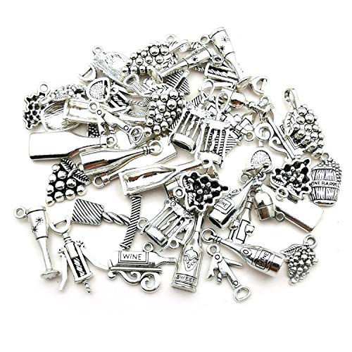 50pcs Craft Supplies Antique Silver Tasting Wine Grape Cocktail Glass Wine Opener Charms for Jewelry Making Findings Crafting Accessory for DIY Necklace Bracelet (M307) - color: M307