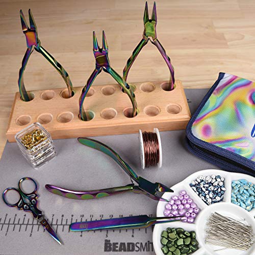 The Beadsmith 6-Piece Chroma Set - Jewelry-Making Tools Kit, Rainbow Titanium Finish, Includes 4 Pliers w/Tweezers and Scissors, Matching Case Included