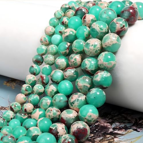 100pcs Natural Stone Beads 8mm Green Imperial Jasper Round Genuine Real Stone Beading Loose Gemstone Hole Size 1mm DIY Charm Smooth Beads for Bracelet Necklace Earring Jewelry Making Crafts - color: Green Imperial Jasper