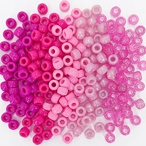 MIIIM 1000PCS 6x9mm Pony Beads Bulk, 5 Styles Pink Pony Beads for Bracelets Making Kit, Kandi, Hair Braids Crafts for Jewelry Making (Pink) - color: Pink