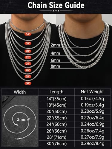 FaithHeart Mens Black/Silver/Gold Stainless Steel Flat Box Link Chain Necklace, Stylish 2/4/6/8mm Width Box Chains Necklaces for Men Non Tarnish Hip Hop Chain Jewelry Gifts,14"-30" Length - color: 2mm Width-Black, size: 22 Inches Length