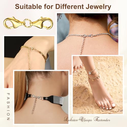 uxcell Bracelet Extender, 925 Sterling Silver Double Lobster Claw Clasps Necklace Extenders, Connector Extension Clasp for DIY Making Jewelry Chain (20mm/0.79", Gold) - color: Gold