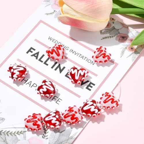 Stiesy Handmade Lampwork Beat Heart Beads, 10Pcs Love Heart Shaped Enamel Glass Beads Bulk for Jewelry Making, DIY Valentine Gift Friendship Bracelet and Necklace Charm - color: Heart-2 Colors-10pcs