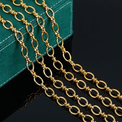 UMAOKANG 2 Meters Gold Plated Jewelry Chain for Jewelry Making Stainless Steel Rolo Chain Link with Jewelry Supplies Findings - color: Rolo (Gold)