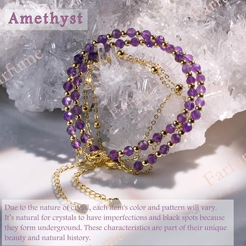 Farfume Crystal Bracelet Beaded Bracelets 4mm Natural Stone Beads Gemstone Handmade Jewelry Valentine's Day Gifts - color: Amethyst-Clarity & Awareness