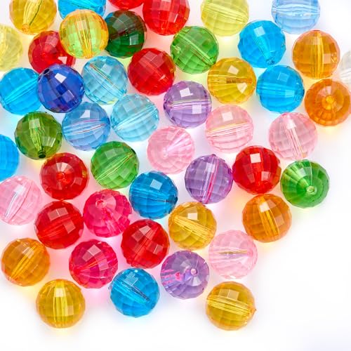 Ornaland 45~50 Pcs Acrylic Crystal Beads for Jewelry Making Bulk Transparent Round Facets 20mm Colorful Crystal Beads for Bracelets Earrings Necklaces DIY Crafts - size: 20mm-b