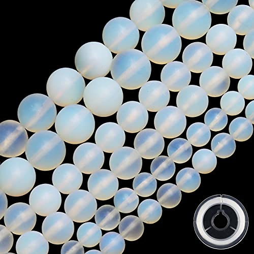 Natural Matte Opal Beads, 8MM Round Frosted Unpolished Loose Gemstone Beads for Bracelet Necklace Jewelry Making, Energy Stone Healing Power with Stretch Beading Cord - color: Matte Opal, size: 8MM