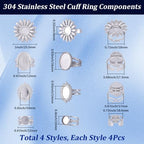 SUNNYCLUE 1 Box 16Pcs Cabochon Ring Blanks Stainless Steel Bezel Ring Blank Silver Antique Sun Flower Adjustable Finger Base Tray Findings Components for Jewelry Making DIY Gifts Accessories Supplies - style: Ring 5