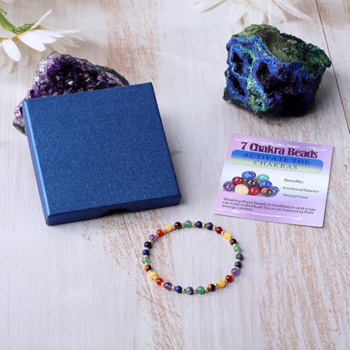 QOGIR 14k gold Handmade Healing Bracelet, Natural Gem Stone Crystal Elastic Gold Bracelet - color: 7 Chakra - Activate The Chakras, size: 4m