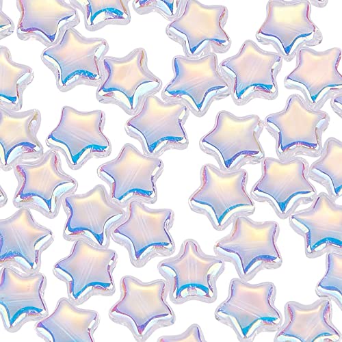 UR URLIFEHALL 100 Pcs Clear AB Star Glass Beads Twinkle Star Beads Tiny Glass Beads for Earring Bracelet Necklace Jewelry DIY Craft Making - color: 100pcs-8x8.5x4mm-clear AB plated star glass beads