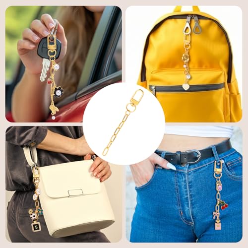 Hzopcw 30pcs Gold Keychain Making Kit, Key Ring Swivel Snap Hook Chains, Extender Keychain Bag Charm Kits for DIY Crafts Jewelry Making Handbag Purses- A Style - color: Gold-30pcs-A Style