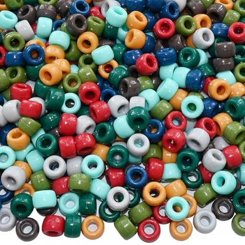 Amaney 1000Pcs Pony Beads 6x9mm Mixed Colors Earth Tone Acrylic Beads for Making Bracelet Hair Braids Crafts - color: Earth